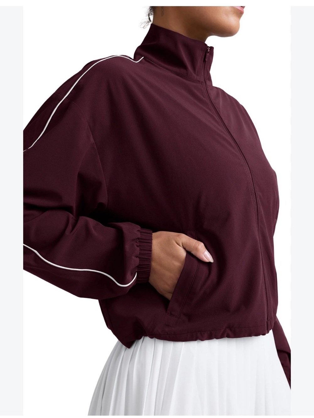 Beyond Yoga Track Jacket White Piping Cropped Zip Up Lightweight